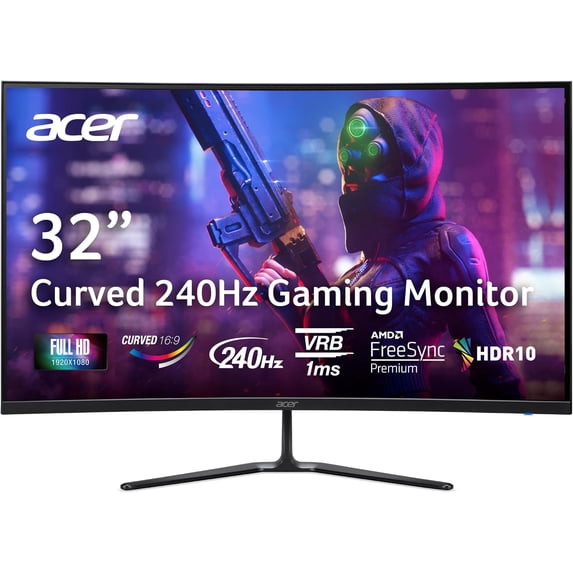 Restored acer ED320Q X2bmiipx Nitro 31.5" FHD 1920 x 1080 1500R Curved PC Gaming Monitor | AMD FreeSync Premium | 240Hz Refresh | 1ms VRB | VESA Mountable | HDR10 | One Display Port 1.4 & Two HDMI 2.0 (Refurbished)
