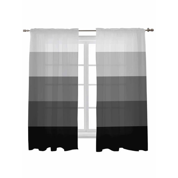 Black Grey Ombre Curtains 72 Inch Length,Sheer Curtains for Bedroom Living Room Window Modern Abstract Art Farmhouse Striped Rod Pocket Drapes Kitchen Curtains Small Half Window 52"x72" 2 Panels
