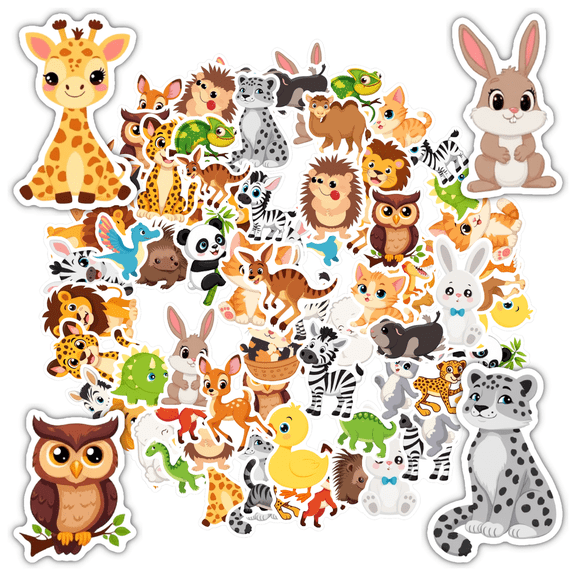 35pcs-50pcs Cute Animal Stickers Animated Kids Stickers Decals for Laptop Phone
