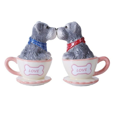 Hand Painted Teacup Schnauzer Puppy Love 3 inch Ceramic Stoneware Salt and Pepper Shaker Set by, Hand painted figurines of puppies in teacups and saucers By Pacific Trading ()