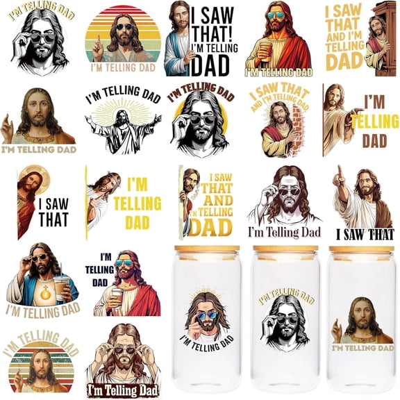 UV DTF Cup Wrap - 20 Sheet Jesus UV DTF Transfer Stickers, Funny Cup Wraps for Glass, Christian Waterproof Decals, DIY Crafts for Friends
