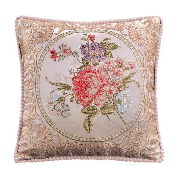 Cojín decorativo europeo, funda de almohada suave y lujosa con flores. Caqui