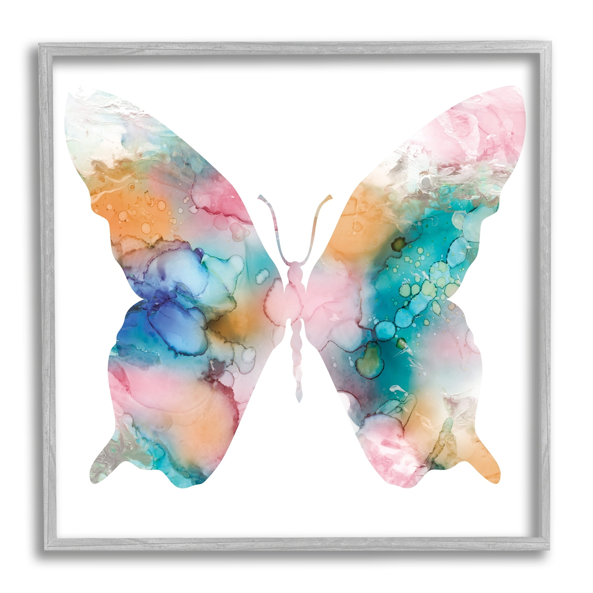 Stupell Industries Pastel Watercolor Pattern Butterfly Silhouette Painting Graphic Art Gray Framed Art Print Wall Art, Design by Susan Jill