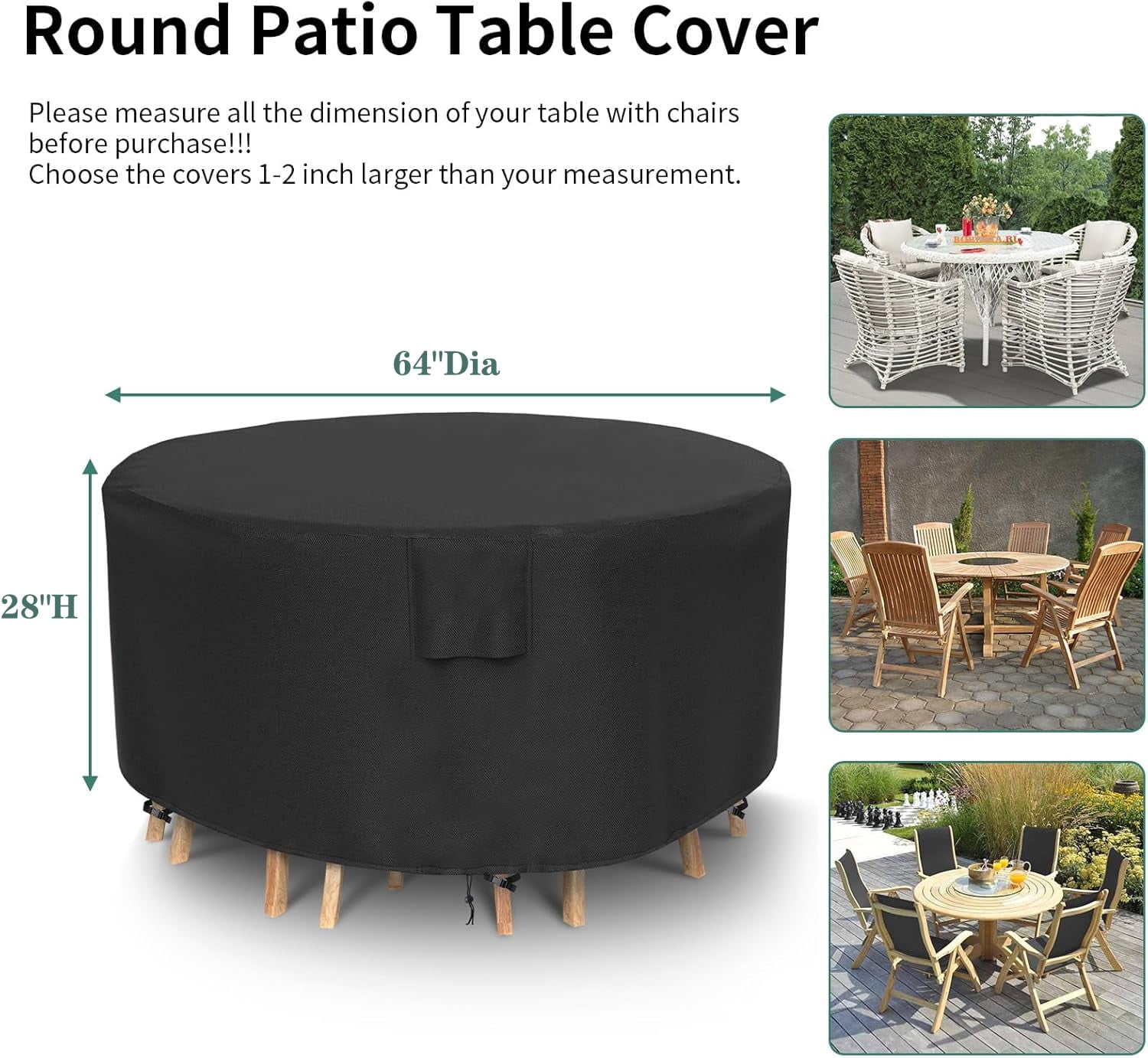 Katinyos Round Patio Furniture Covers, Heavy Duty Oxford Fabric Garden Table Cover with Air Vents, Table Chair Set Covers for Garden Round Table Dining Set