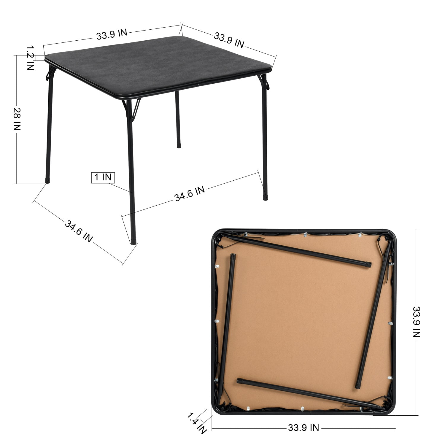 33.9" Outdoor Portable Folding Dining Table, Collapsible Legs Saving Space Game Tables for Indoor and Outdoor Games, Parties, Picnics, and Camping