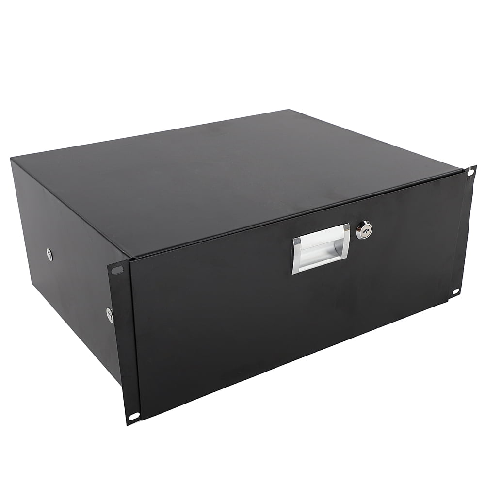 Kepooman 19" 4U Steel Plate DJ Drawer Equipment Cabinet with Solid Lock Keys, Black
