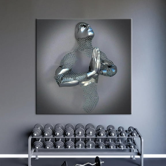 Trendy Art Canvas, Modern Art, Man Wall Decor, 3d Metallic Canvas, Abstract Art, 3d Poster, 3d Human Canvas Art, Silver Art, Canvas Wall Decor - Gold Framed