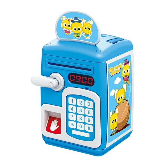 Alcancía electrónica portátil, con música y caja de ahorro de luz, cajero automático automático, , juguete, ahorro de monedas, dinero en efectivo , Azul Sunnimix Alcancía Electrónica