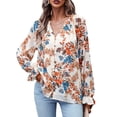 thumbnail image 3 of LilyLLL Womens Floral Print Flared Sleeve V Neck Tunic Blouse Buttons Shirt Tops, 3 of 5