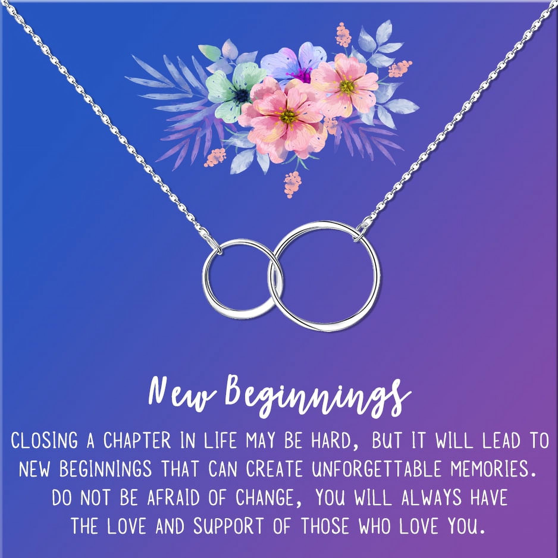 Anavia New Beginnings Gift Card for Her, New Job Gift, New Relationship Gift Card, Cheer up Gift Necklace, Encouragement Gift for Daughter-[Silver Infinity Double Ring, Blue-Purple Gift Card]