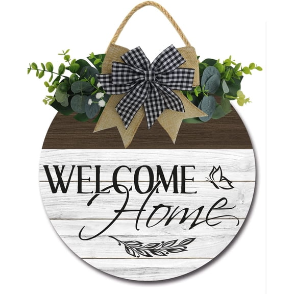 Eveokoki 12" Welcome Sign for Front Door Farmhouse Porch ,Round Wooden Hanging Sign for Housewarming gift Christmas Decor Outdoor Indoor