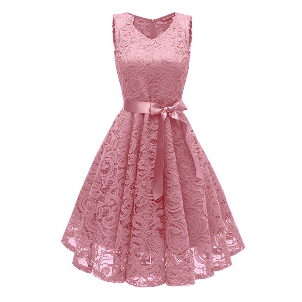 Vestido de noche elegante del partido de la princesa dulce del cordón de las mujeres atractivas del Abanopi Rosa/XXL