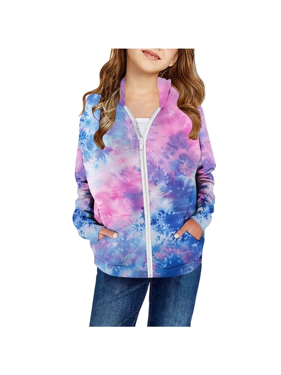Girls Boys Hoodies for Kids Funny Graphic Zip Up Sweatshirt Jacket Long Sleeve Pullover Top Blue 5-6 Years