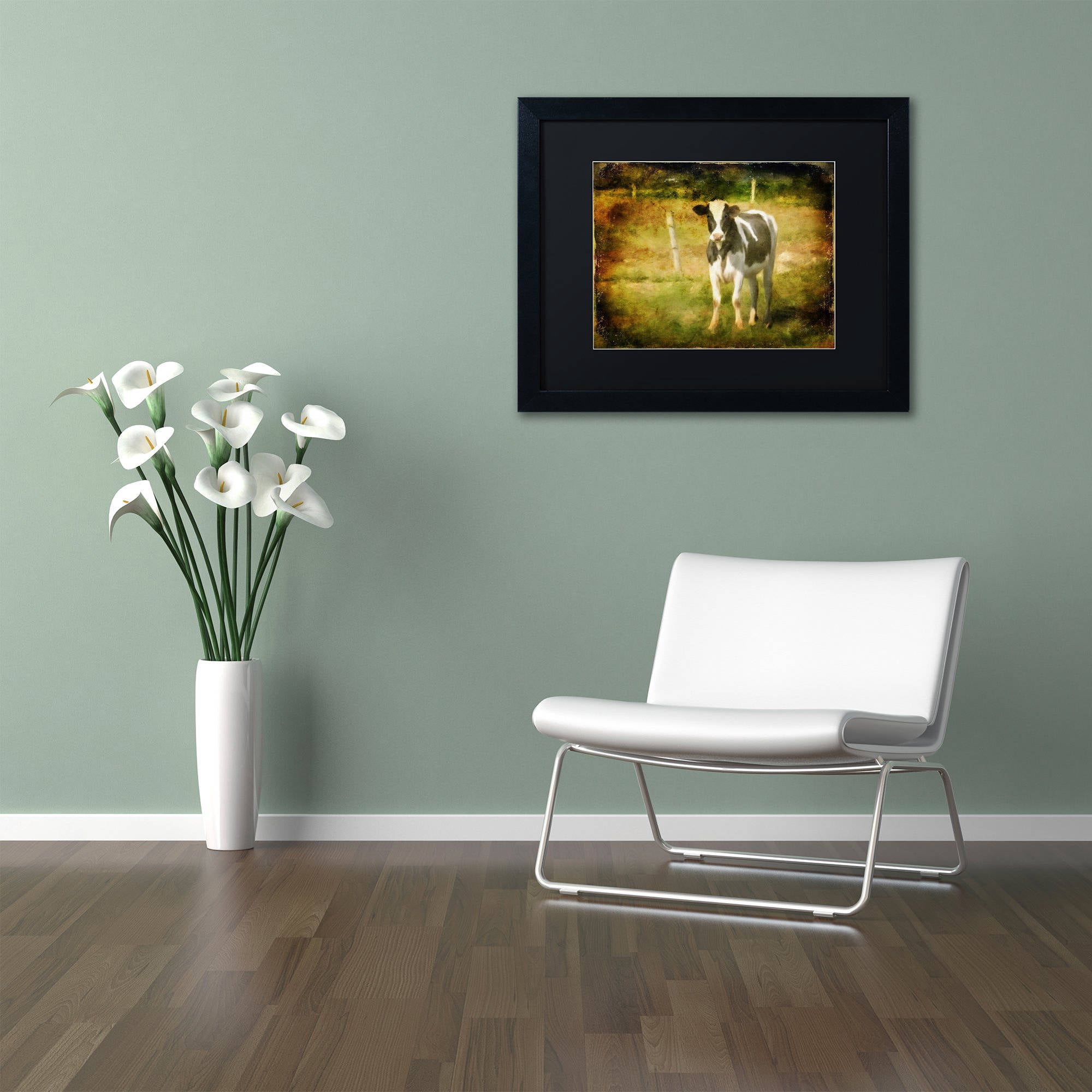 Trademark Fine Art "Handsome Holstein" Canvas Art by Lois Bryan Black Matte, Black Frame