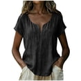 thumbnail image 5 of POUNOO Womens Linen Tops V Neck Short Sleeve Loose Fit Casual Blouses Shirts Boho Minimalist Style Gift, 5 of 6