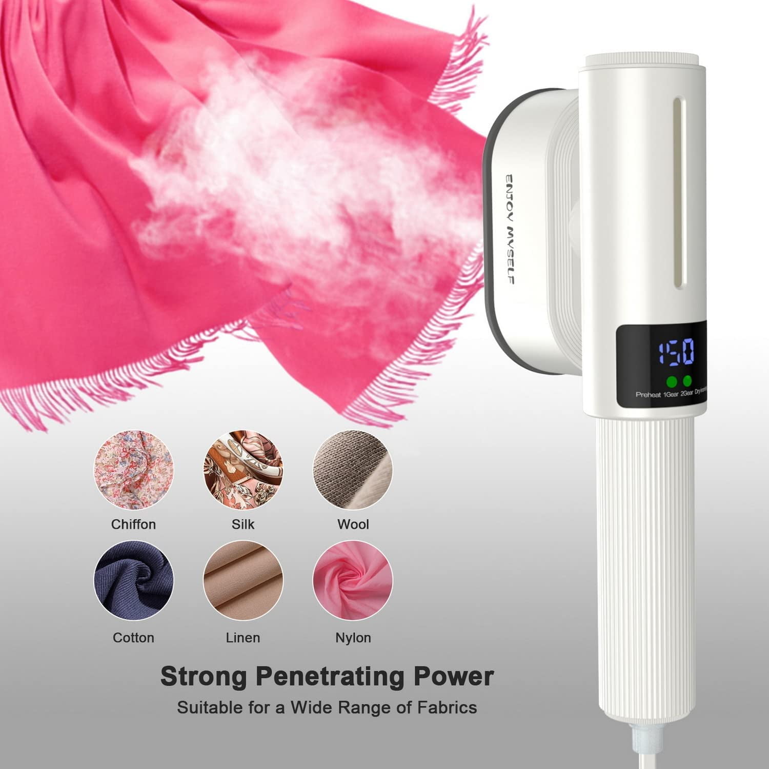 Enjoy Myself 1200W Travel Steamer for Clothes,Both Wet Steam and Dry Iron, White