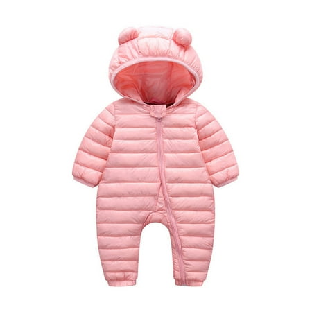 

Wrcnote Newborn Buttons Long Sleeve Down Bodysuit Zip Home Solid Color Puffer Jumpsuit One Piece Romper Pink 100cm