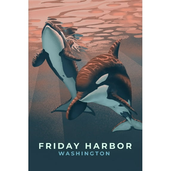Friday Harbor, Washington, Orca, Lithograph (16x24 Giclee Gallery Art Print, Vivid Textured Wall Decor)