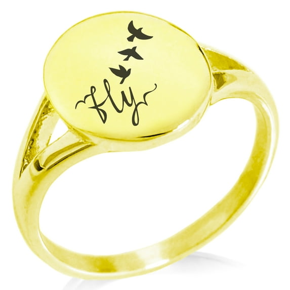 Stainless Steel Fly Away Minimalist Oval Top Polished Statement Ring