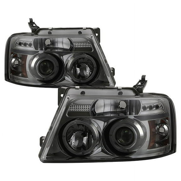 Spyder Ford F150 04-08 Projector Headlights - Version 2 - LED Halo - LED ( Replaceable LEDs ) - Smoke - High H1 - Low 9006