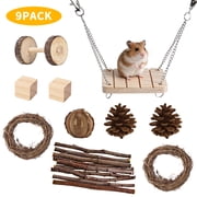 WLGJL 9 PCS Hamster Toys, Guinea Pig Toys Small Animal Chewing Toy and Rat Cage Accessories, Gerbils, Chinchillas, Rats, Rabbit Rodents Teeth Care, Apple Wood Timothy Hay Mouse Toy