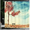 thumbnail image 4 of Ambesonne Tree Shower Curtain, Watercolor Art Bench, 69"Wx84"L, Orange Blue, 4 of 5