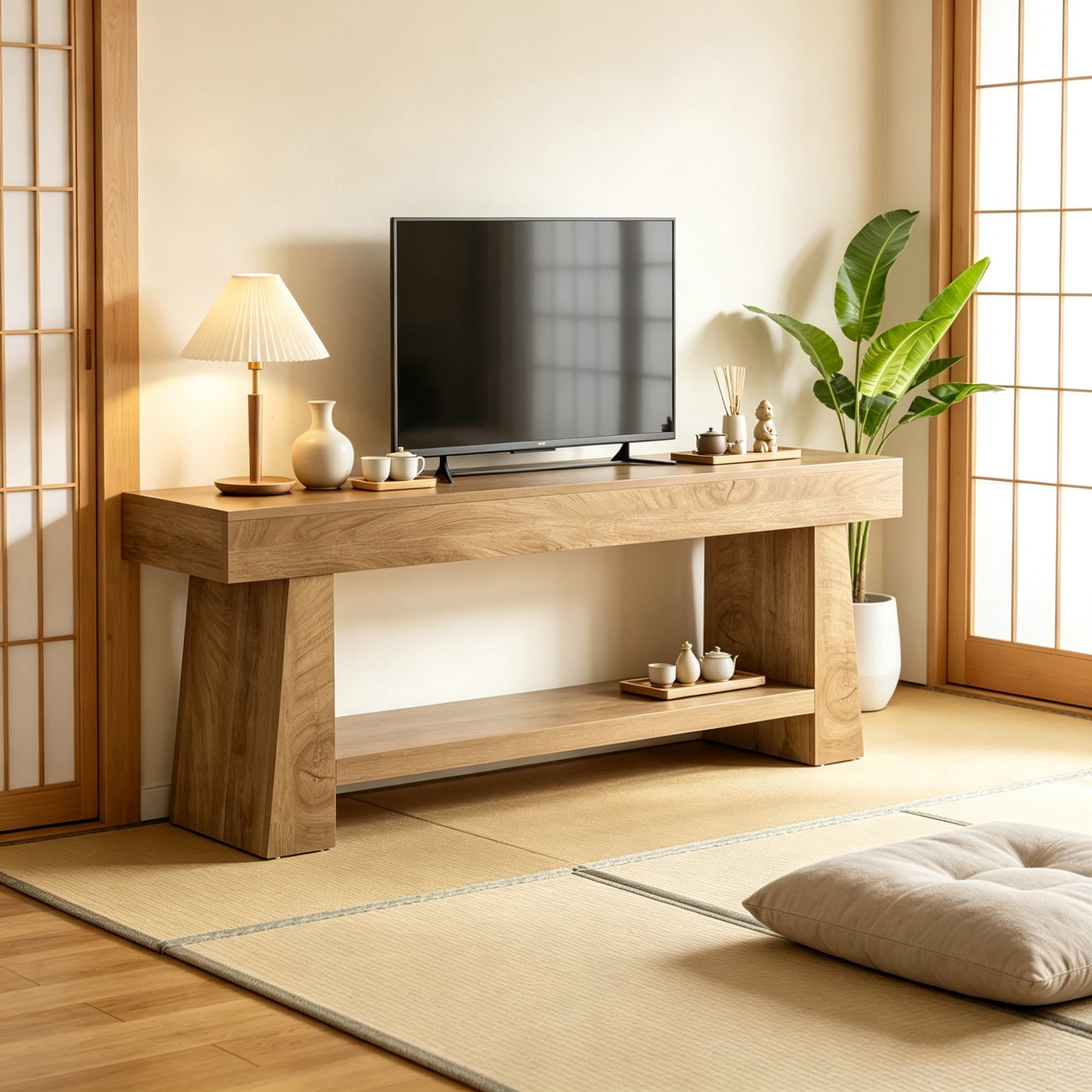 63 Inch Farmhouse TV Stand, Entertainment Center with 2 Tier Shelf for 55 to 75 Inch TVs