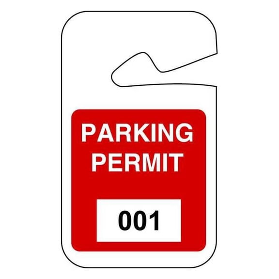 Brady Parking Permits, Rearview, 001-100, Wht/Red 95202