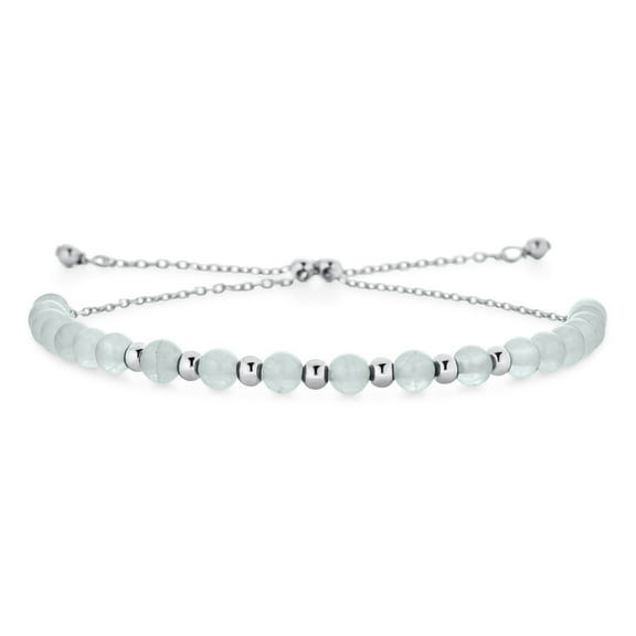 Bling Jewelry Womens Green Jade Gemstone Seed Bead Bolo Bracelet Adjustable Sterling Silver 6-7 Inch