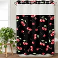 thumbnail image 3 of Cherry Rustic No Hook Shower Curtain Waterproof, Bathroom Curtains with Snap in Liners and See Through Top Window, Spring Summer Tropic Fruit Black Hotel Style Bathtub Curtains Shower 72"Wx96"L, 3 of 8