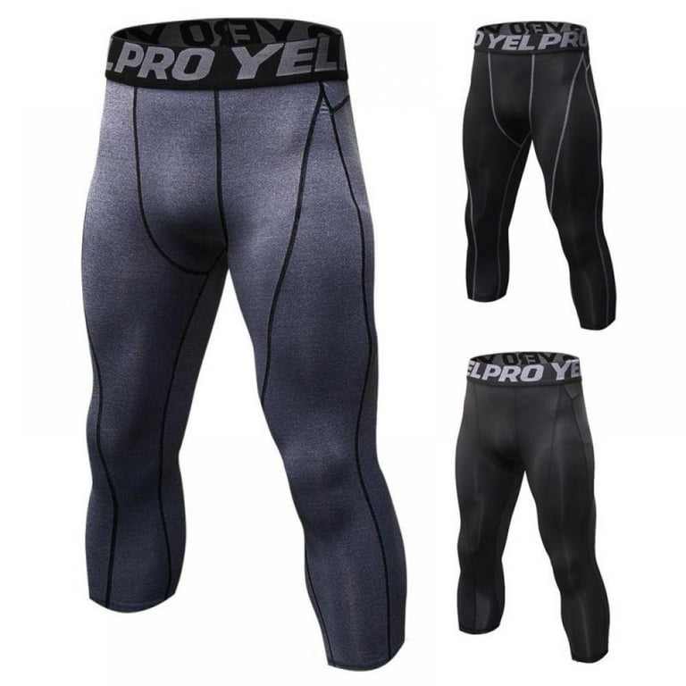 Men Gym Sport Thermal Tight Compression Base Layer Pants 3/4