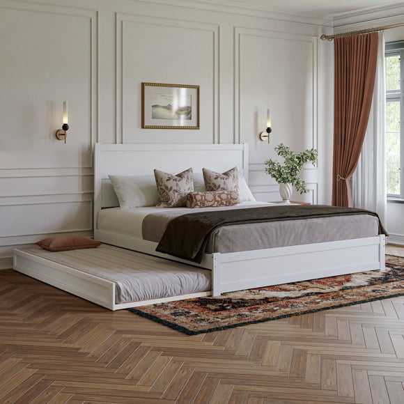 Aveline King Platform Bed with Matching Footboard & Twin XL Trundle in White