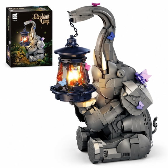 Yincuntons LED Elephant Lamp Bricks Building Set, Cute Animal Lantern Model Desktop Decor For Adult Compatible with Lego