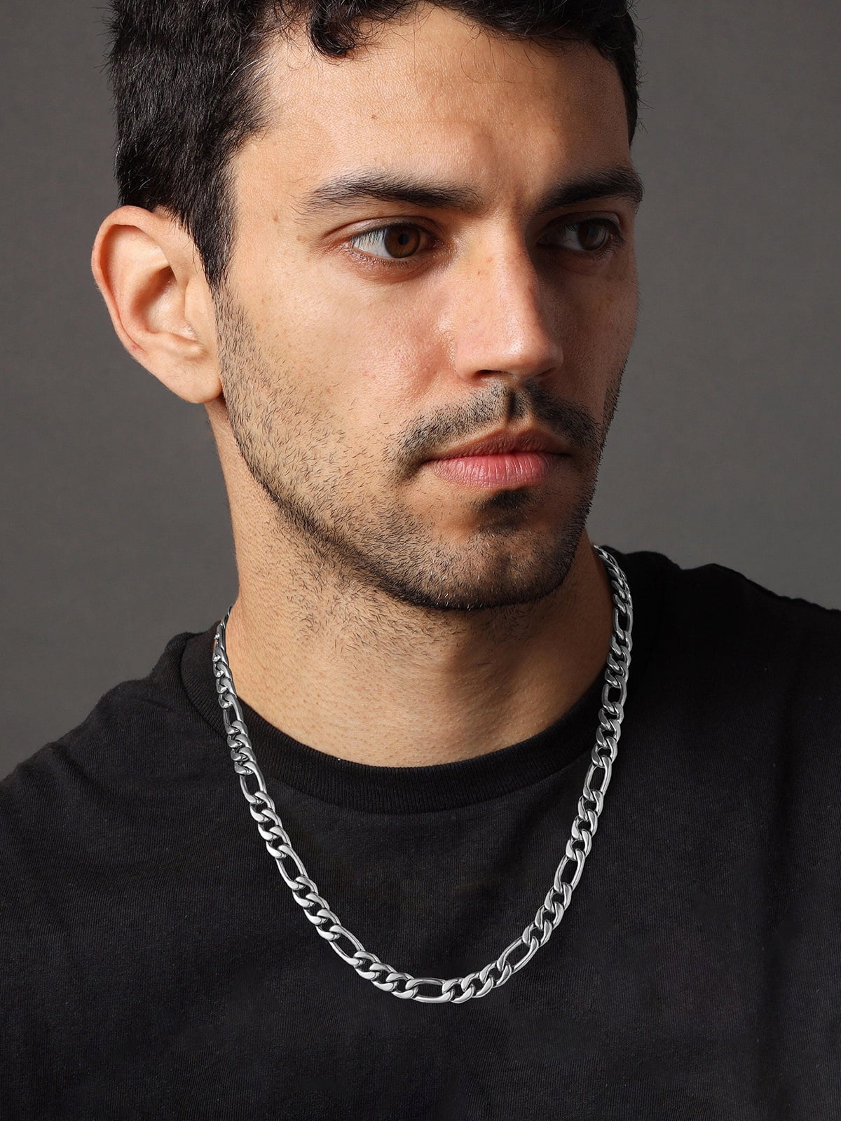U7 Mens Figaro Chain 9MM Stainless Steel Men Women Silver Tone Trendy Necklace 22 Inch Birthday Gift