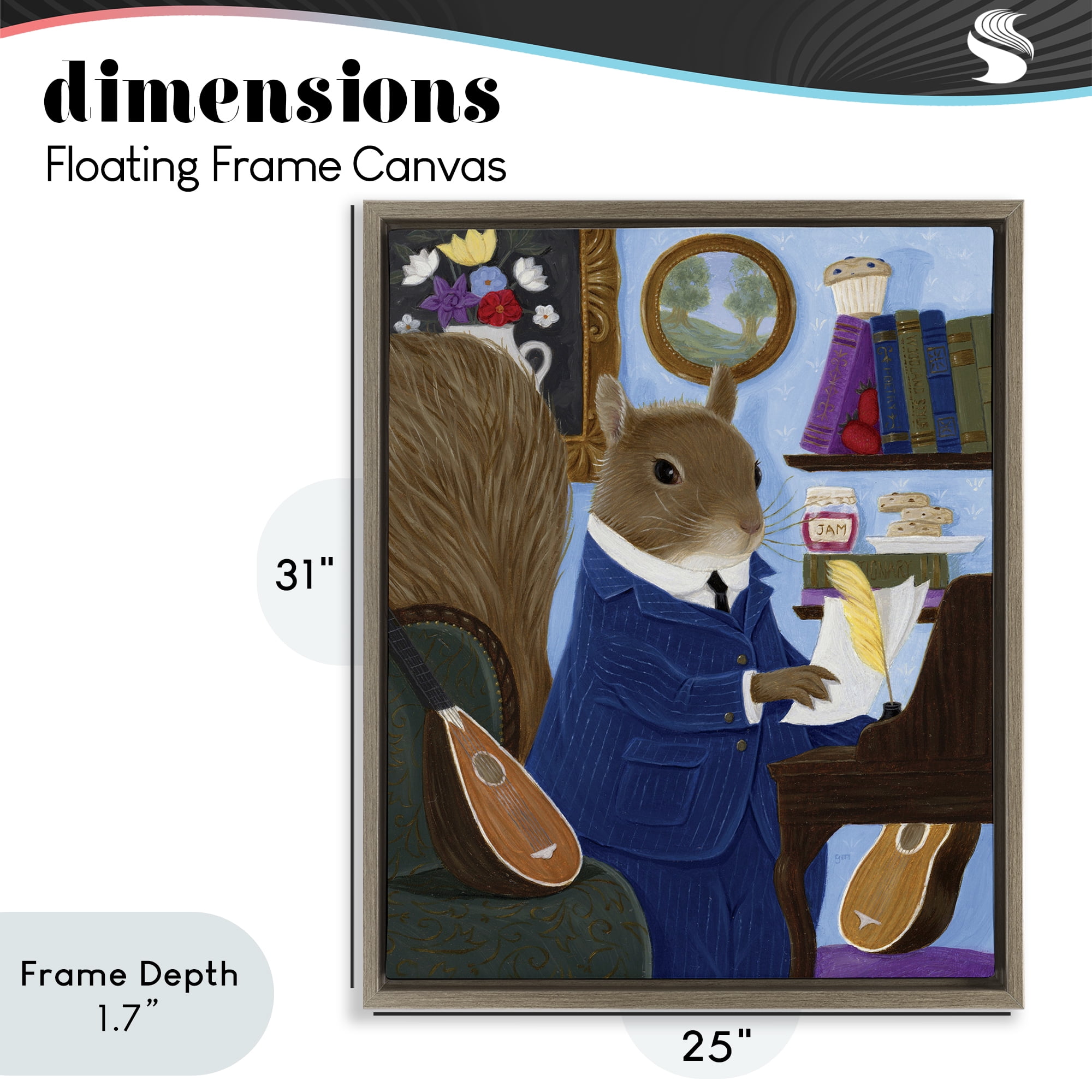 Stupell Industries Gentleman Squirrel Composing Brown Framed Floater Canvas Wall Art, design by Gina Matarazzo