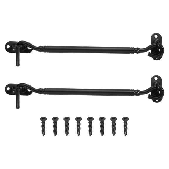 2Pcs 8" Hook and Eyes Catch Door Latch Locks, Stainless Steel Cabin Hooks, Black