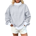 thumbnail image 4 of Lenpel Mock Neck Sweatshirt for Women Fashion Striped Long Sleeve Pullover Tops Casual Loose Warm Shirts Fall Clothes(Gray,Small), 4 of 6