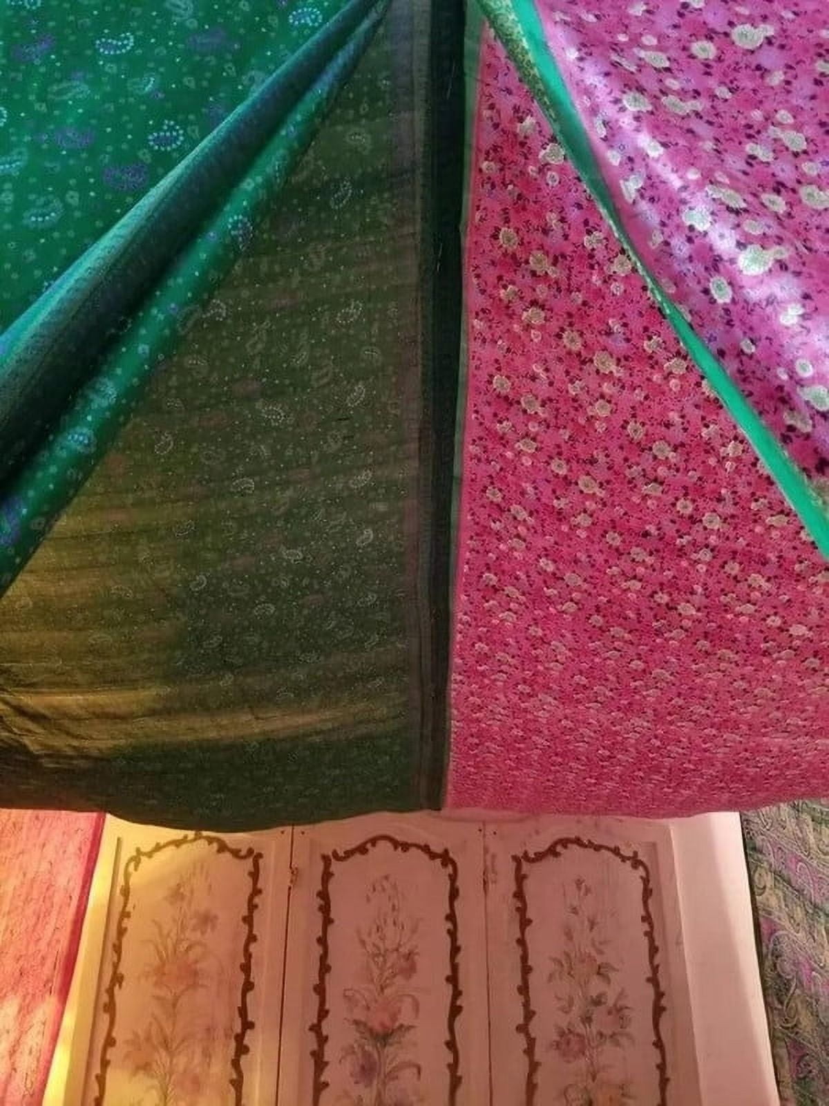 KLAVATE Silk Indian Saree Bed Canopy Ethnic Wedding Backdrop Full Queen King Size Bed Curtains