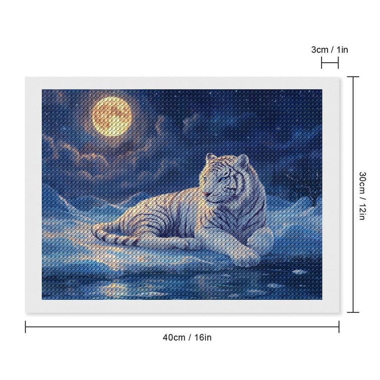 Diamond Art Kits for Adults, White Tiger Under Full MoonDiamond