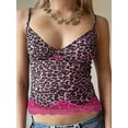 thumbnail image 4 of Yunliwuli Women Summer Crop Camisole Lace Patchwork Leopard Spaghetti Strap Tank Tops Sleeveless T-Shirt for Streetwear Clubwear, 4 of 8