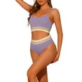 thumbnail image 4 of Conjuntos de bikini de dos piezas de talle alto para mujer, con tirantes ajustables y textura acanalada, traje de baño color púrpura pequeño, 4 of 5