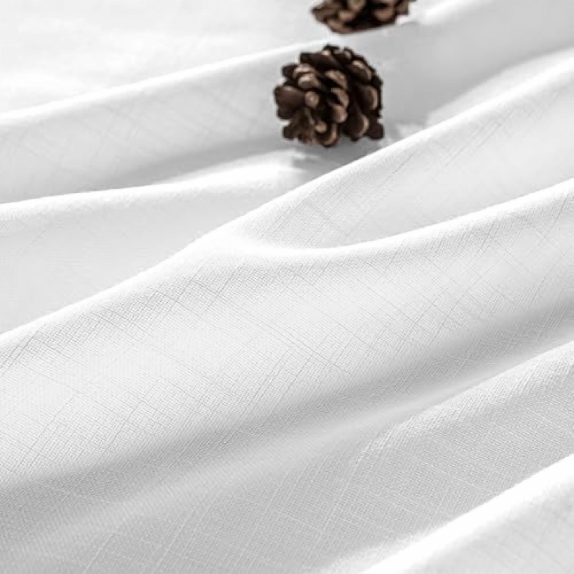 White Linen Curtains Short 60 Inch Length 2 Panels for Kitchen Bedroom, Soft Thick Linen Textured Window Drapes Semi Sheer Light Filtering Back Tab Rod Pocket Burlap Look Decor