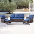 thumbnail image 3 of PARKWELL 5-Piece Outdoor Sectional Sofa Set with 3-Seat Sofa,2 Swivel Rocking Chairs and 2 Ottoman Seat Foot Rest,Rattan Wicker Conversation Furniture Sets,Navy, 3 of 10