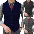 thumbnail image 2 of Men Suit Vest Vintage Herringbone Notch Lapel Slim Retro Tweed Waistcoat Wedding, 2 of 7