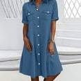 thumbnail image 5 of Summer Dress for Women Trendy Button Up Shirt Dress Faux Denim Jean Short Sleeve Casual Dress with Pockets (S, Sky Blue), 5 of 8