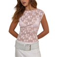 thumbnail image 2 of Endives Mesh Short Sleeve Tops for Women Slim Fit Crop Tops Shirt See Through Lace Going Out Top Club Wear T Shirts for Women L, 2 of 7