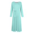 thumbnail image 4 of Women's Plus Size Casual Fashion Solid Color Round Neck Long Sleeve Pocket Tie-Waist Swing Dress - Light Blue XXL, 4 of 6