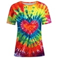thumbnail image 4 of Women's T Shirts Rainbow Heart Tie Dye Print Short Sleeve T Shirt Basic Tees for Women Multicolour L, 4 of 4