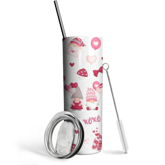 Love Heart 20 Oz Skinny Tumbler with Lid and Straw - Double Wall Vacuum Insulated Tumbler- Birthday Gifts for Mom Sister Friends Women