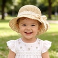 thumbnail image 2 of Lispipm Baby Girl Straw Hat Bowknot Outdoor Beach Sun Hats Infant Toddler Girls Vacation Ruffle Caps with Lace Starp Beige 6-24 Months, 2 of 5